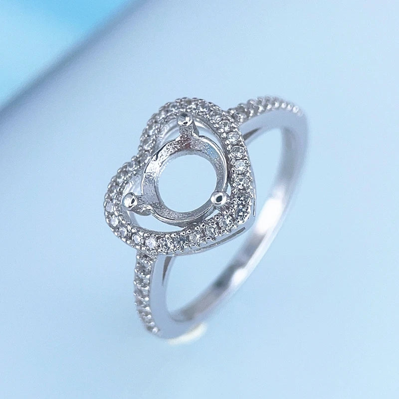 Fixed Ring Settings for 1CT Moissanite or 6.5MM Gemstones Handmade Jewelry Heart Design for Women DIY Real 925 Sterling Silver