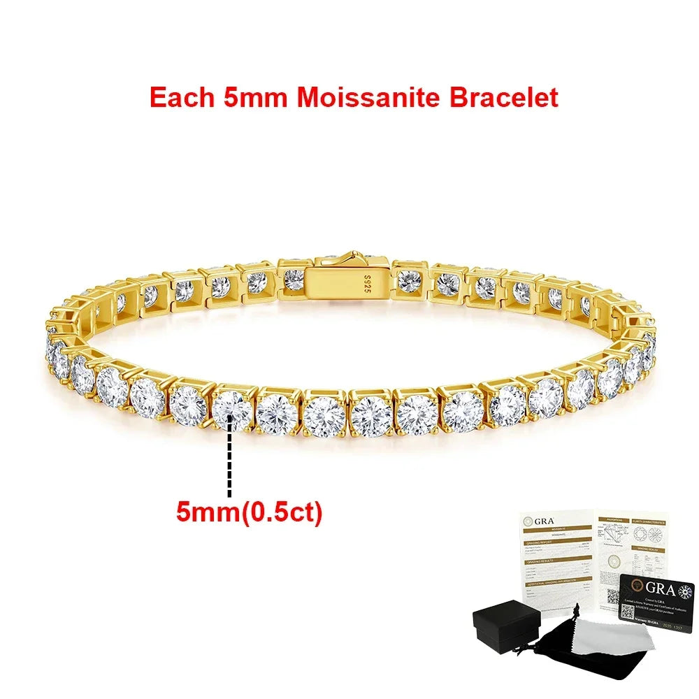 2-6.5mm Real Moissanite Tennis Bracelets for Women Man 925 Sterling Silver Plated White Gold Bracelet Sparkling Wedding Jewelry