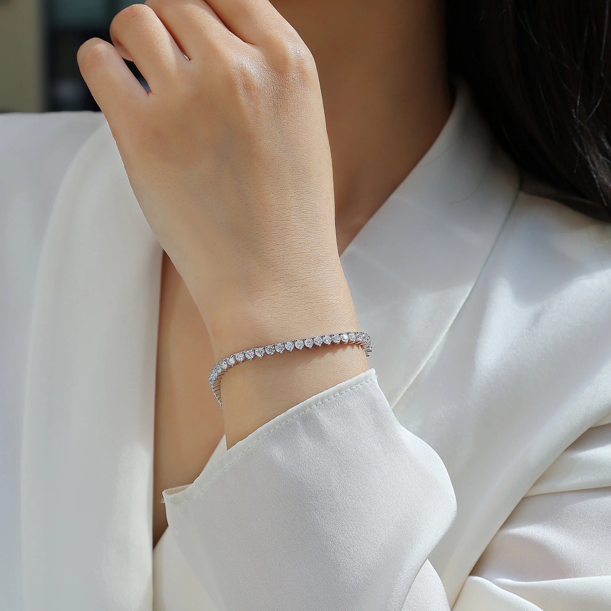 Kfvanfi Moissanite 3mm D VVS 925 Sterling Silver Classic Three Prong Women's Bracelet Men's Bracelet Tennis Chain Party Jewelry