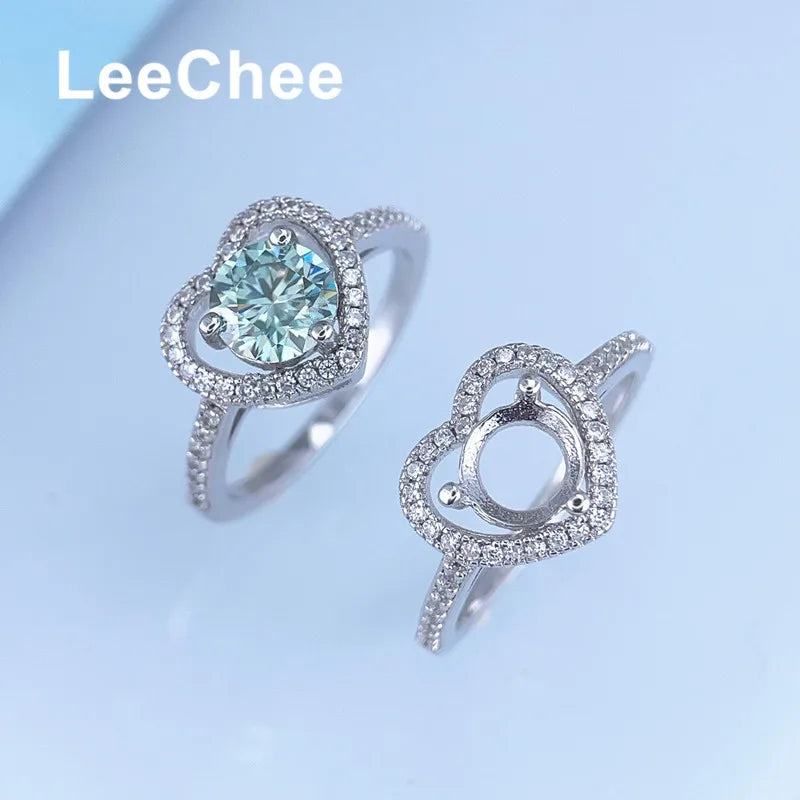 Fixed Ring Settings for 1CT Moissanite or 6.5MM Gemstones Handmade Jewelry Heart Design for Women DIY Real 925 Sterling Silver