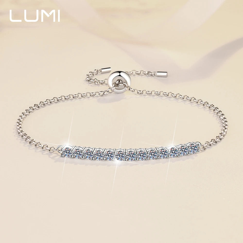 D-color 13 Moissanite Minimalist Adjustable Bracelet for Lady-  925 Sterling Silver Chain for Fine Jewelry Anniversary Gift