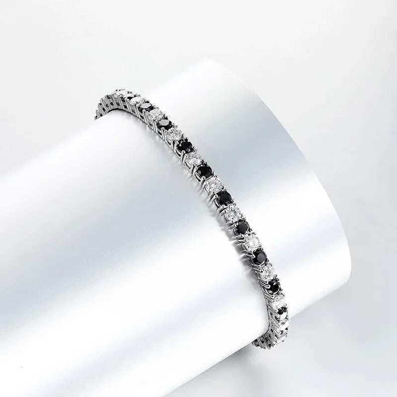 EWYA 3mm 0.1CT Gradient Color Black Grey White Moissanite Diamond Tennis Bracelet for Men Women Unisex 925 Silver Link Bracelets