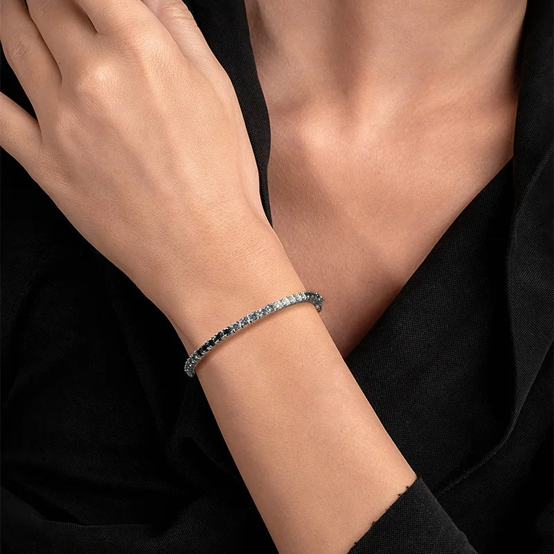 EWYA 3mm 0.1CT Gradient Color Black Grey White Moissanite Diamond Tennis Bracelet for Men Women Unisex 925 Silver Link Bracelets
