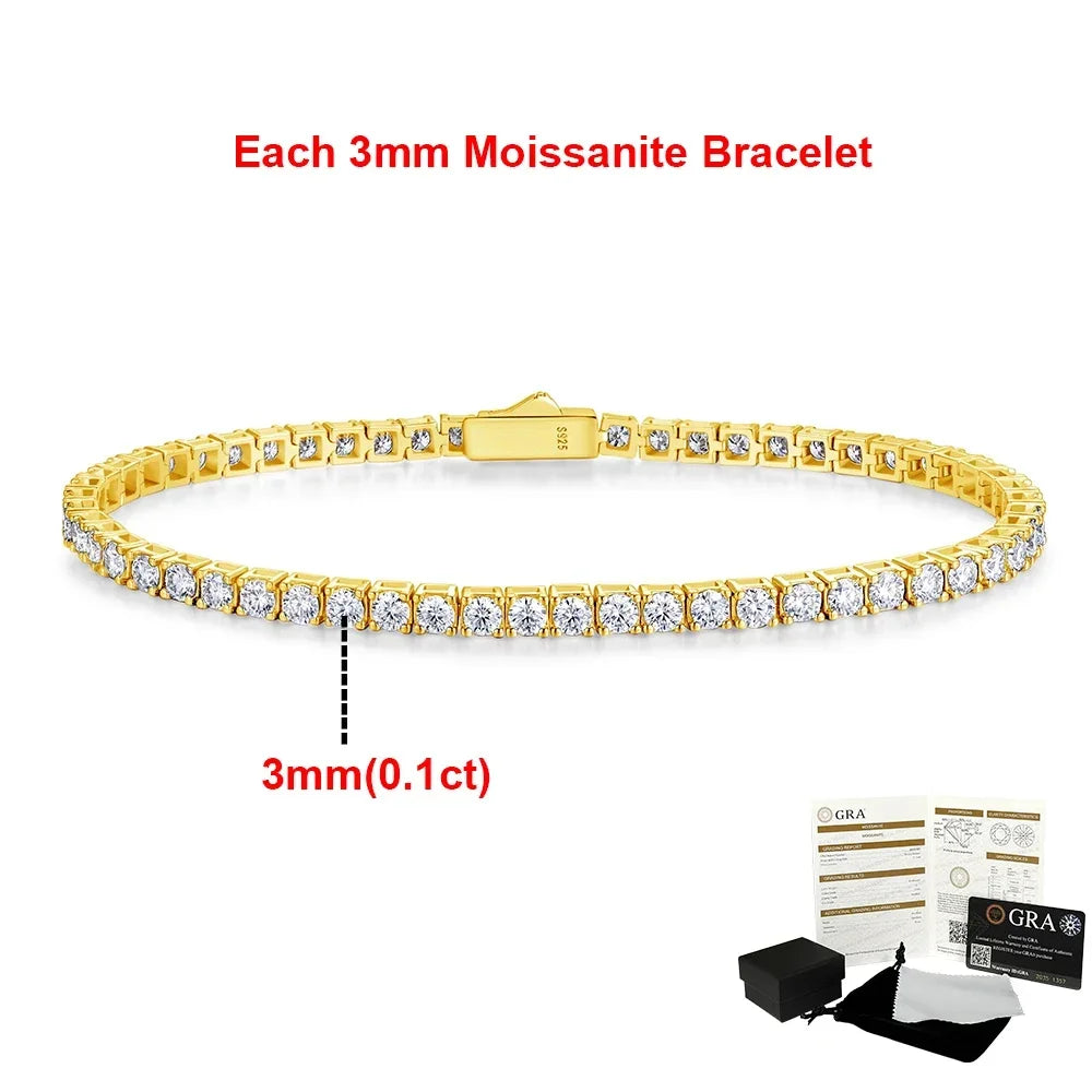 2-6.5mm Real Moissanite Tennis Bracelets for Women Man 925 Sterling Silver Plated White Gold Bracelet Sparkling Wedding Jewelry