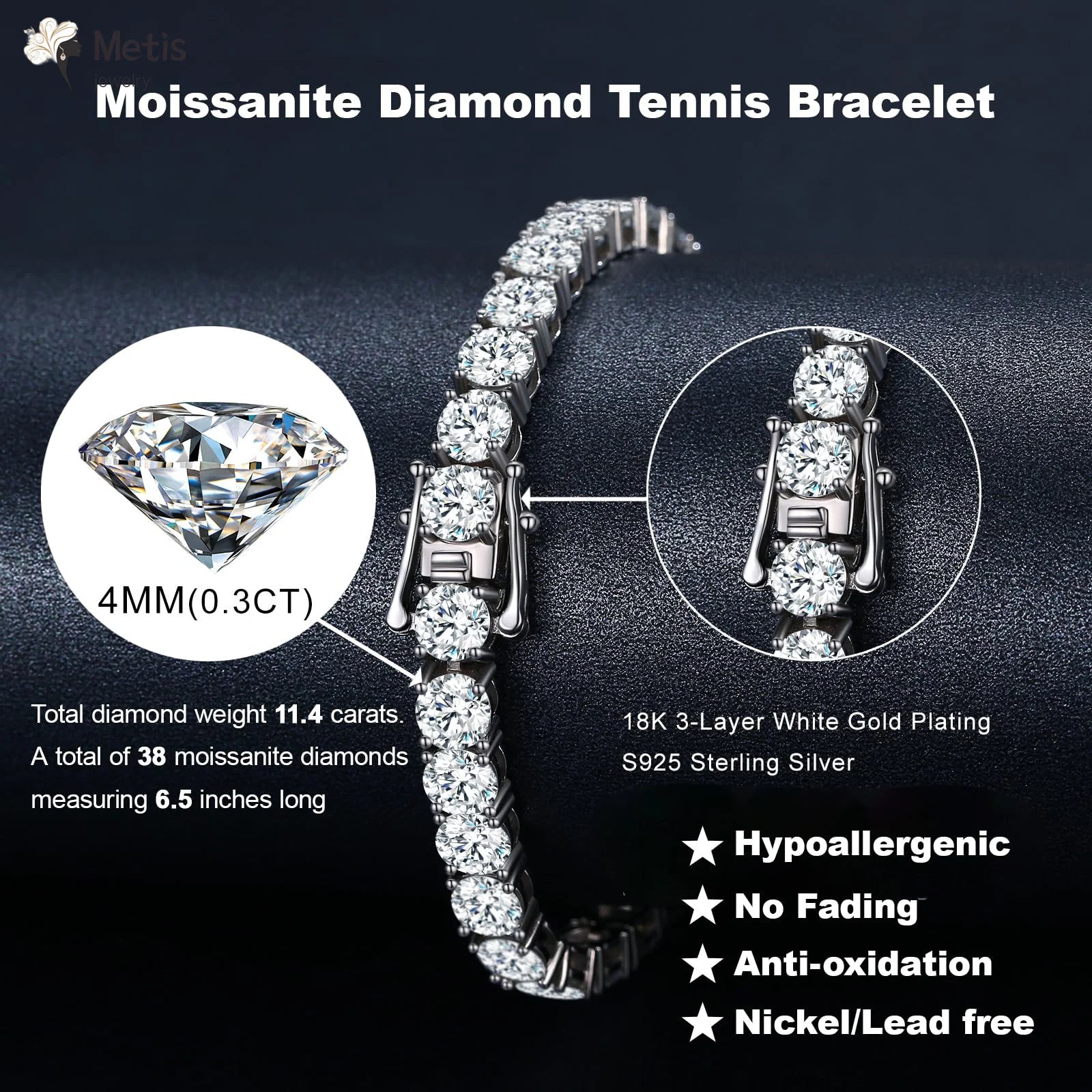 Metis 2mm 3mm 4mm 5mm 6.5 D Color VVS1 Moissanite Tennis Bracelet For Women Man Anniversary Gift S925 Silver Bracelet Hand Chain