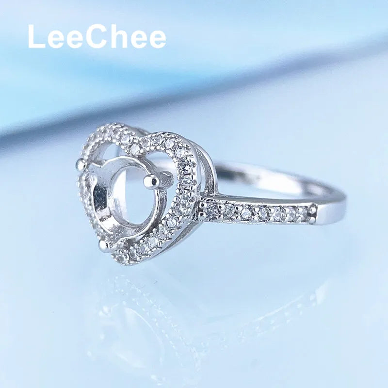 Fixed Ring Settings for 1CT Moissanite or 6.5MM Gemstones Handmade Jewelry Heart Design for Women DIY Real 925 Sterling Silver