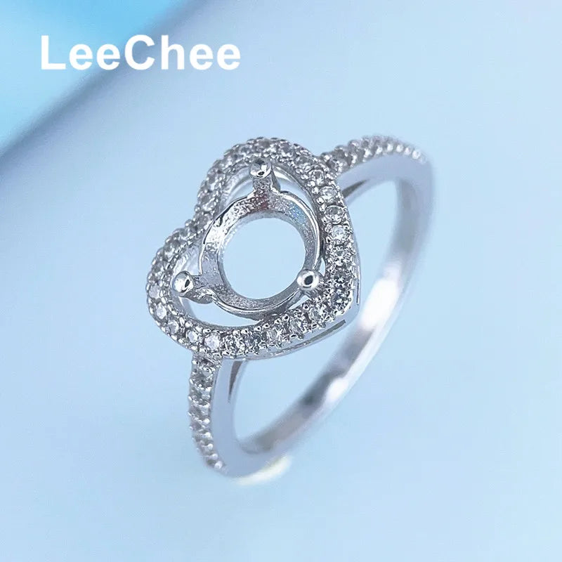 Fixed Ring Settings for 1CT Moissanite or 6.5MM Gemstones Handmade Jewelry Heart Design for Women DIY Real 925 Sterling Silver