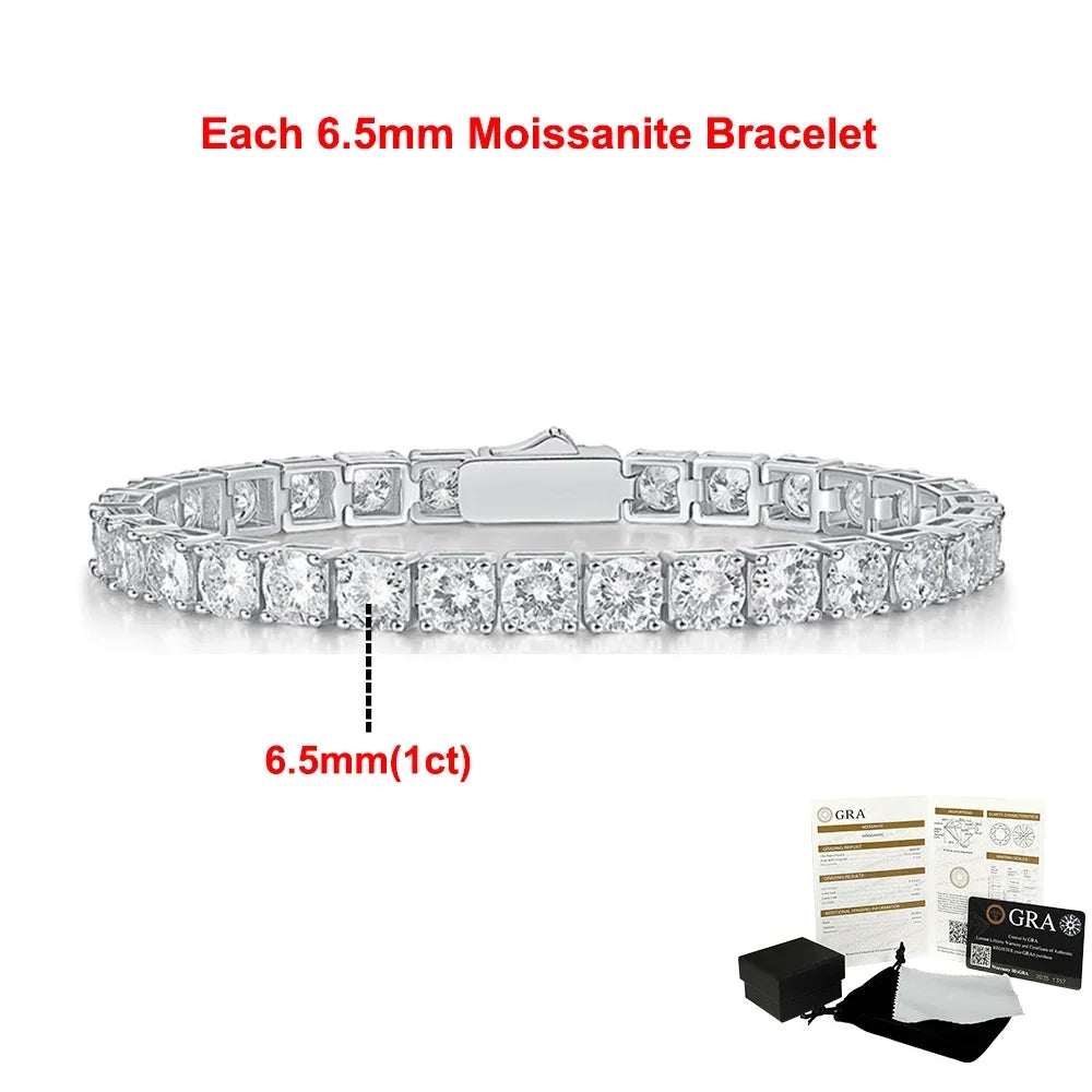 2-6.5mm Real Moissanite Tennis Bracelets for Women Man 925 Sterling Silver Plated White Gold Bracelet Sparkling Wedding Jewelry