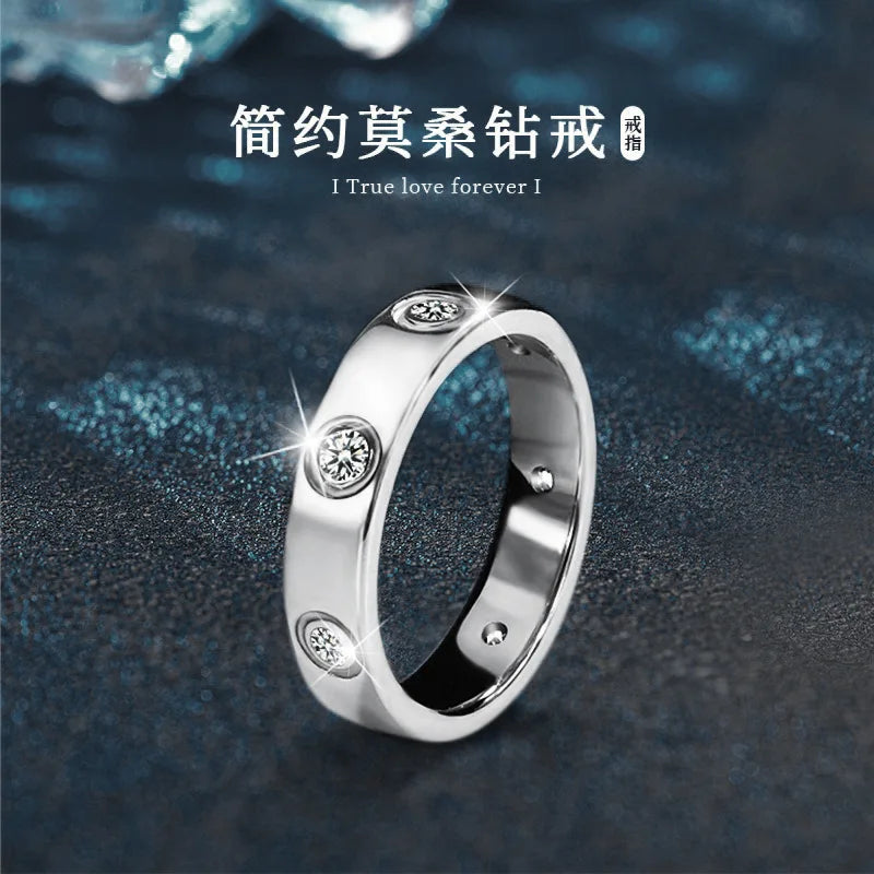 Moissanite925Sterling Silver Women, High-End Simple and Elegant Design, Simulated Closed Ring Setting, Wholesal