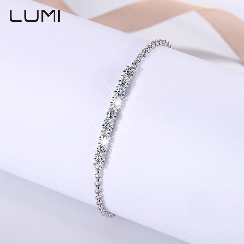 D-color 13 Moissanite Minimalist Adjustable Bracelet for Lady-  925 Sterling Silver Chain for Fine Jewelry Anniversary Gift