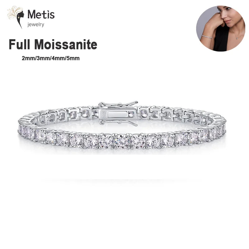 Metis 2mm 3mm 4mm 5mm 6.5 D Color VVS1 Moissanite Tennis Bracelet For Women Man Anniversary Gift S925 Silver Bracelet Hand Chain