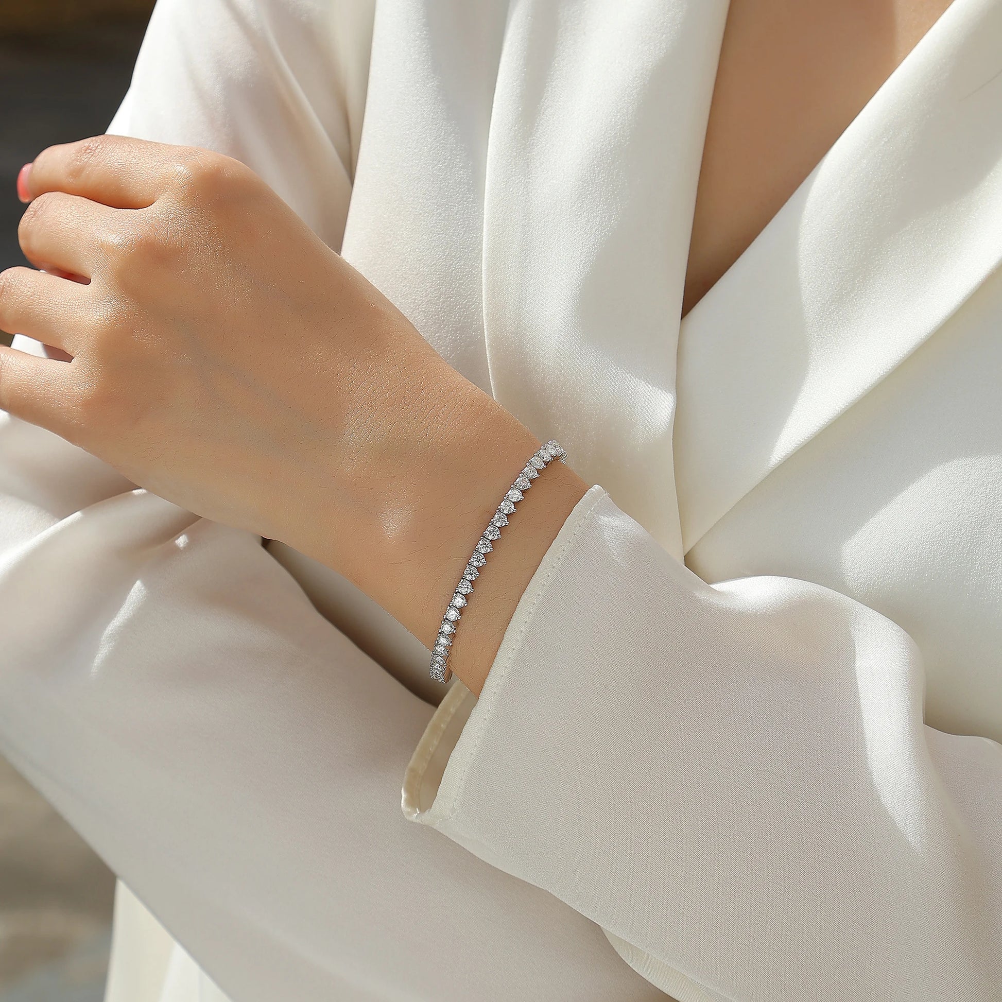 Kfvanfi Moissanite 3mm D VVS 925 Sterling Silver Classic Three Prong Women's Bracelet Men's Bracelet Tennis Chain Party Jewelry
