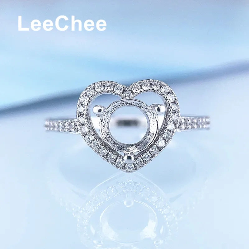 Fixed Ring Settings for 1CT Moissanite or 6.5MM Gemstones Handmade Jewelry Heart Design for Women DIY Real 925 Sterling Silver