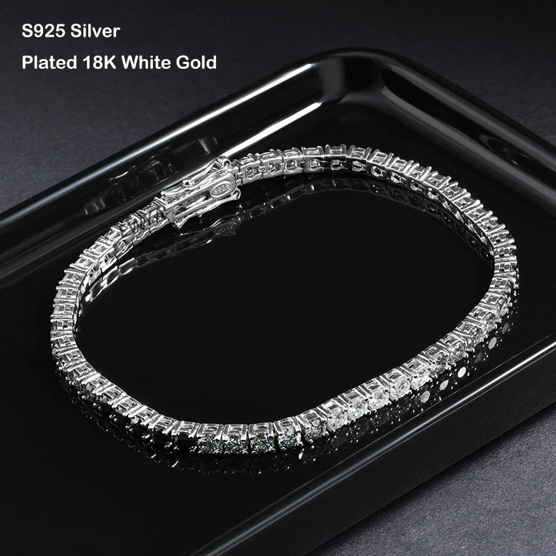 EWYA 3mm 0.1CT Gradient Color Black Grey White Moissanite Diamond Tennis Bracelet for Men Women Unisex 925 Silver Link Bracelets