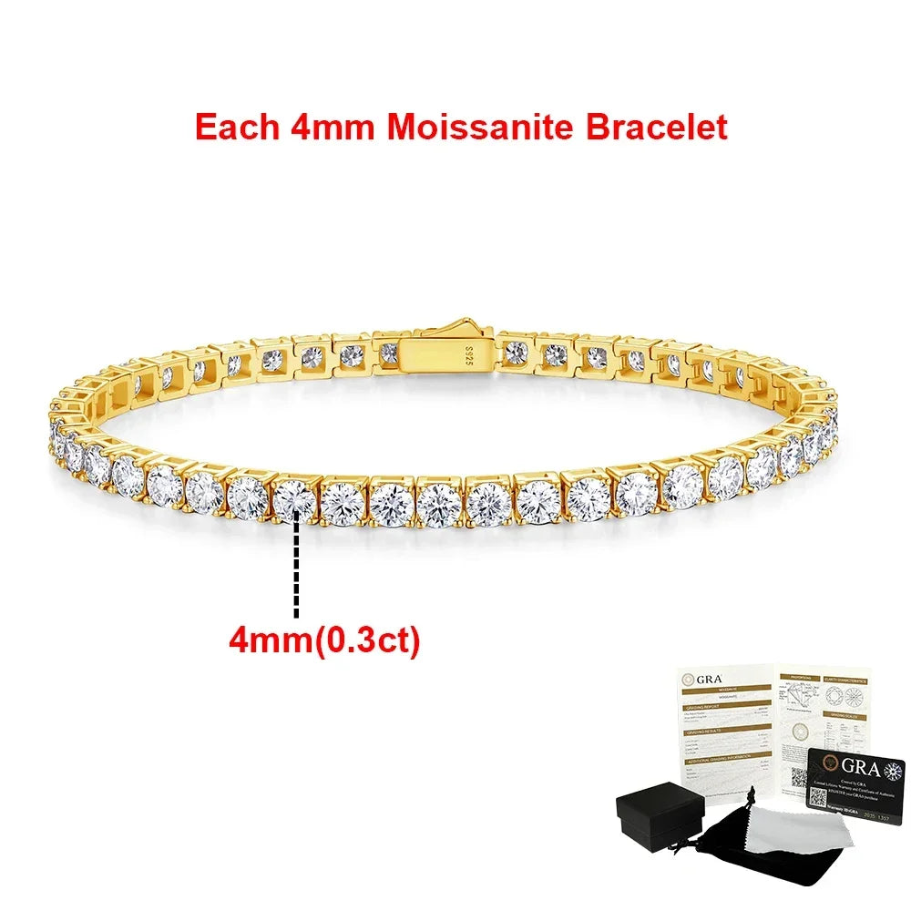 2-6.5mm Real Moissanite Tennis Bracelets for Women Man 925 Sterling Silver Plated White Gold Bracelet Sparkling Wedding Jewelry