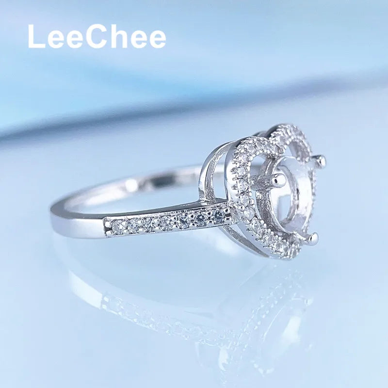 Fixed Ring Settings for 1CT Moissanite or 6.5MM Gemstones Handmade Jewelry Heart Design for Women DIY Real 925 Sterling Silver