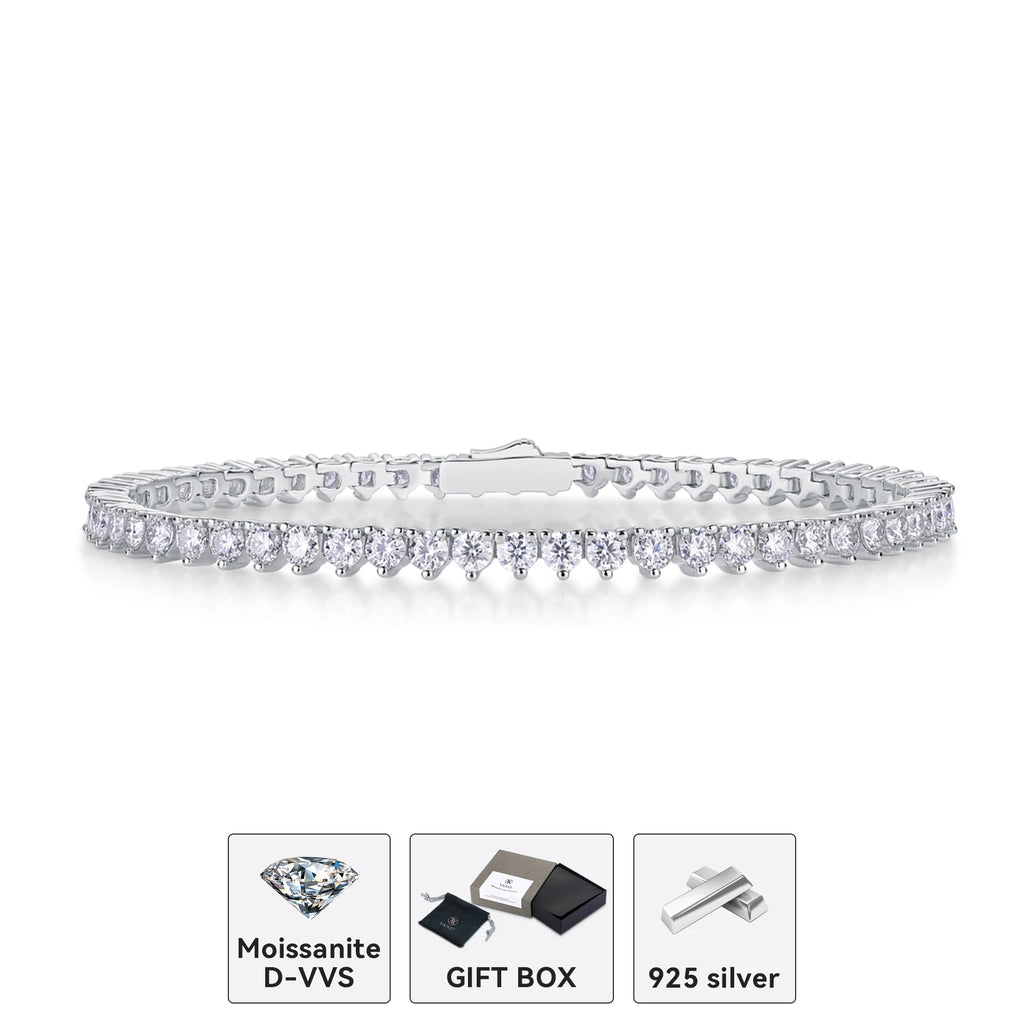 Kfvanfi Moissanite 3mm D VVS 925 Sterling Silver Classic Three Prong Women's Bracelet Men's Bracelet Tennis Chain Party Jewelry