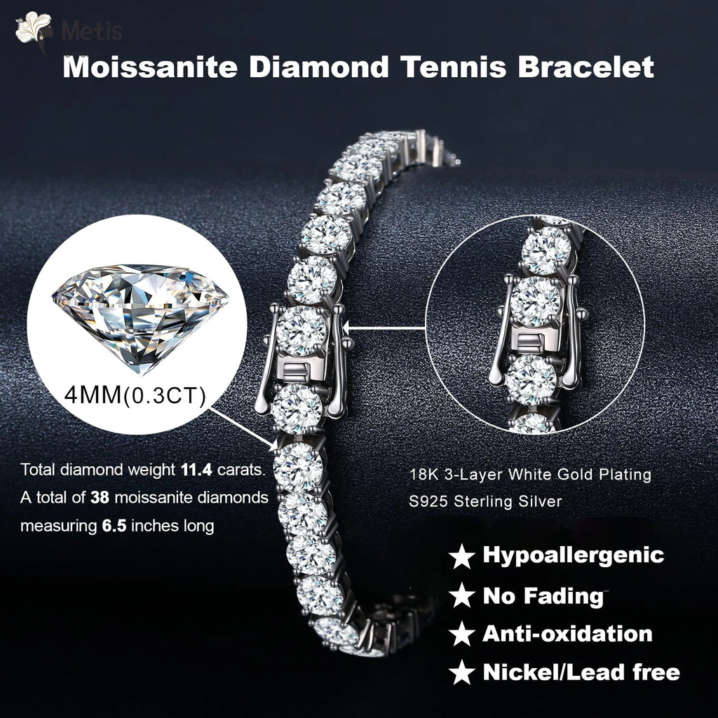 Metis 2mm 3mm 4mm 5mm 6.5 D Color VVS1 Moissanite Tennis Bracelet For Women Man Anniversary Gift S925 Silver Bracelet Hand Chain
