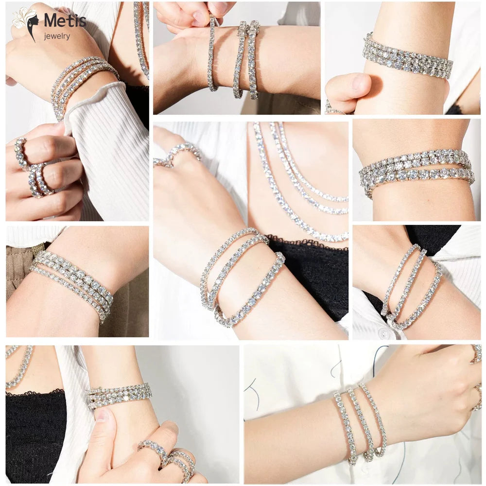 Metis 2mm 3mm 4mm 5mm 6.5 D Color VVS1 Moissanite Tennis Bracelet For Women Man Anniversary Gift S925 Silver Bracelet Hand Chain